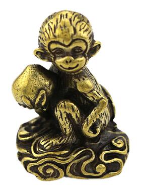 实心纯黄铜小摆件猴桃瑞寿手把