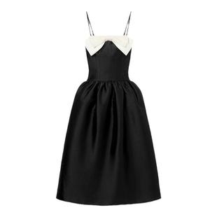 [郑秀妍同款]self-portrait 2025早春黑撞白串珠蝴蝶结礼服连衣裙