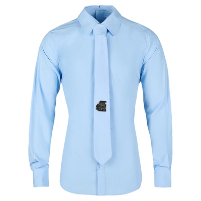 455emble男士蓝色修身衬衫套装修身可调节露背双门襟禁欲系衬衫