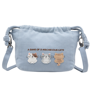 HIKOSEN CARA卡拉猫三只小猫斜挎包可拆卸调节轻便收纳帆布包包女