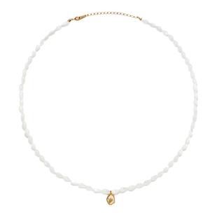 特卖品RoundFace24SS 椭圆白贝母珠项链手工金属挂坠原创设计浮雕