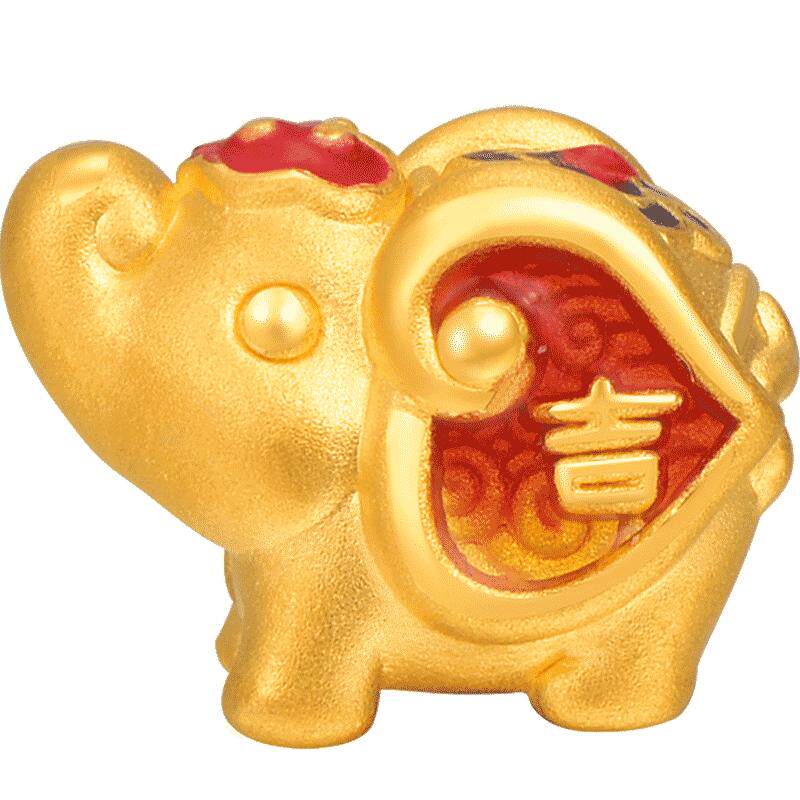 明牌珠宝3d硬金吉象烤彩手串足金