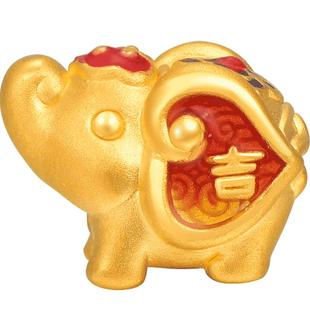 明牌珠宝3D硬金吉象转运珠 黄金路路通手串足金串珠AFP0511