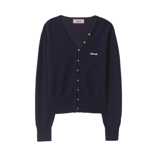 [张元英同款]ROLAROLA秋款羊毛V领针织开衫收腰短款复古上衣外套