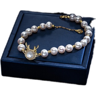 南珠宫龙年生肖新品 S925银淡水珍珠手链手串 近圆白色系S060D-J