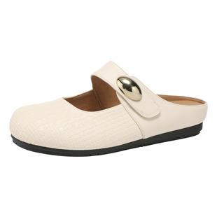 达芙妮晚晚风米色女鞋半拖鞋春季爆款森系套脚懒人鞋后空透气单鞋