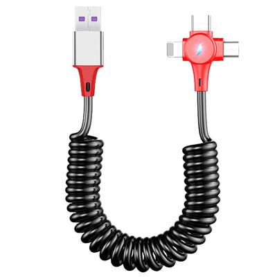 三合一弹簧弯头数据线5a超级快充typec伸缩车载carlife摩托车手机充电线66w适用苹果iPhone14华为便携carplay