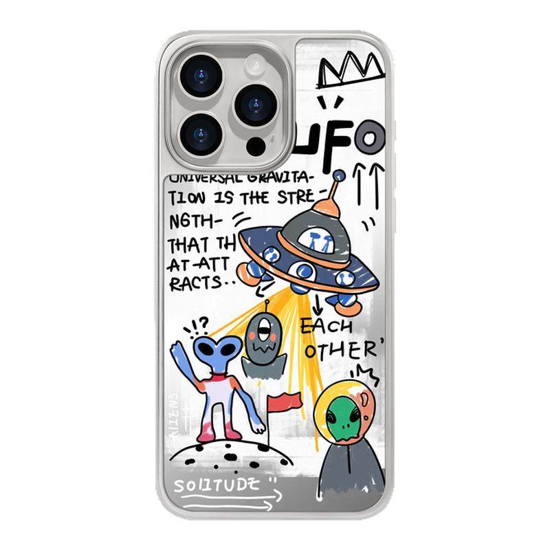 benefit个性英文涂鸦外星人17适用于iphone16promax苹果15PRO碳纤维磁吸手机壳13新款14镜面小米15防摔三星