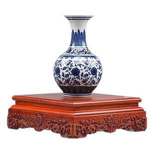 花梨木水浪实木底座红木雕刻财神供奉观音奇石长方形展示木质托架