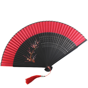 扇子折扇中国风红色易开合舞蹈扇古风汉服旗袍走秀跳舞小折叠扇子