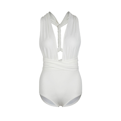 仙女范海边度假白色挂脖游泳衣