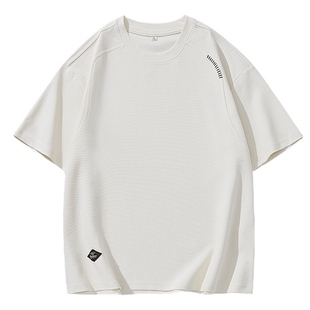 男士精梳棉t恤男2025新款肌理感上衣宽松半袖米白色短袖男款体恤