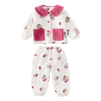 女童加绒睡衣套装冬季保暖2025新款儿童女宝宝三层夹棉加厚家居服