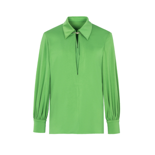 郁香菲翻领衬衫女优雅通勤秋季时尚设计感套头长袖宽松醋纤上衣