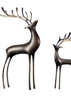 招财铜鹿摆件轻奢高档家居装饰品客厅玄关办公室桌面轻奢高档摆件