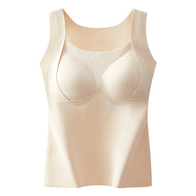 羊绒蚕丝德绒发热保暖背心带胸垫