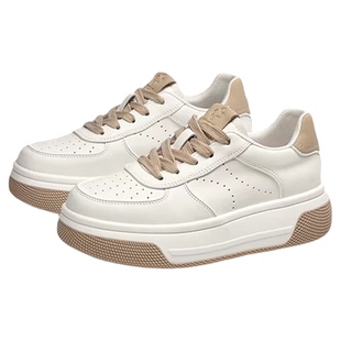 KISSCAT接吻猫春季厚底增高小白鞋女拼接色休闲运动鞋纯白色板鞋