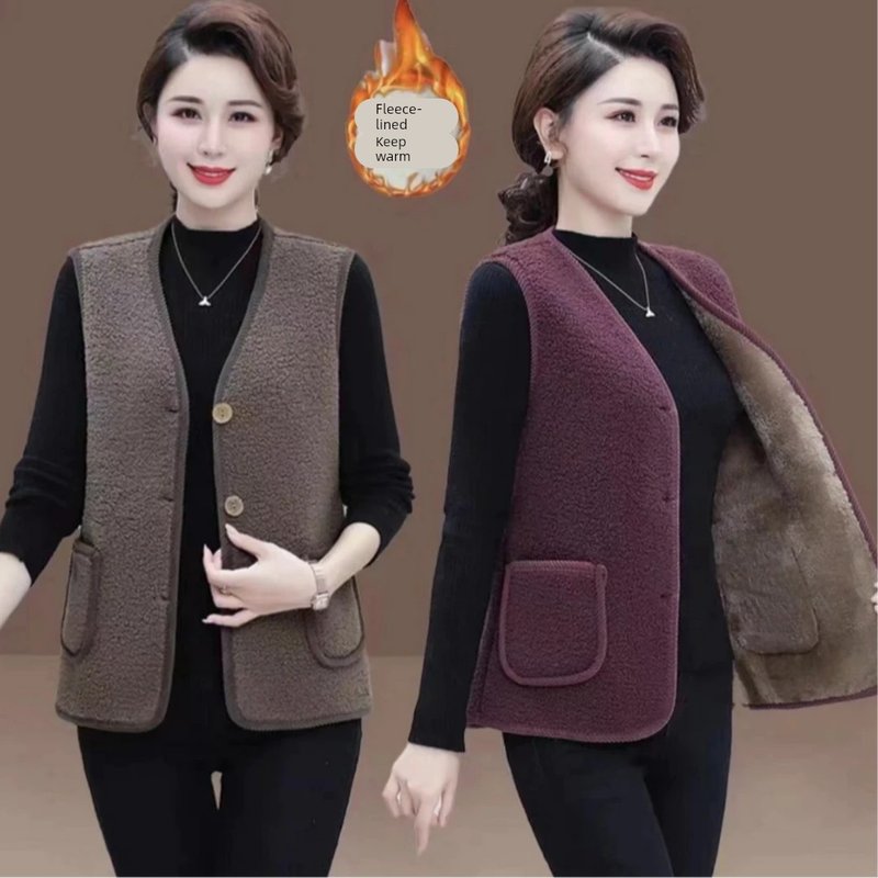 加绒加厚女士百搭皮毛一体羊羔绒马甲坎肩保暖洋气中老年毛马甲