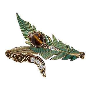 YoLuo尤洛原创复古高级感孔雀羽毛戒指个性百搭虎眼石新款食指戒