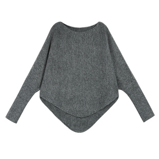 pusumede不规则一字肩毛衣女宽松设计感小众慵懒蝙蝠袖针织衫上衣