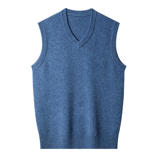 恒源祥背心马甲男士100纯羊绒V领套头无袖毛衣中年纯色针织打底衫