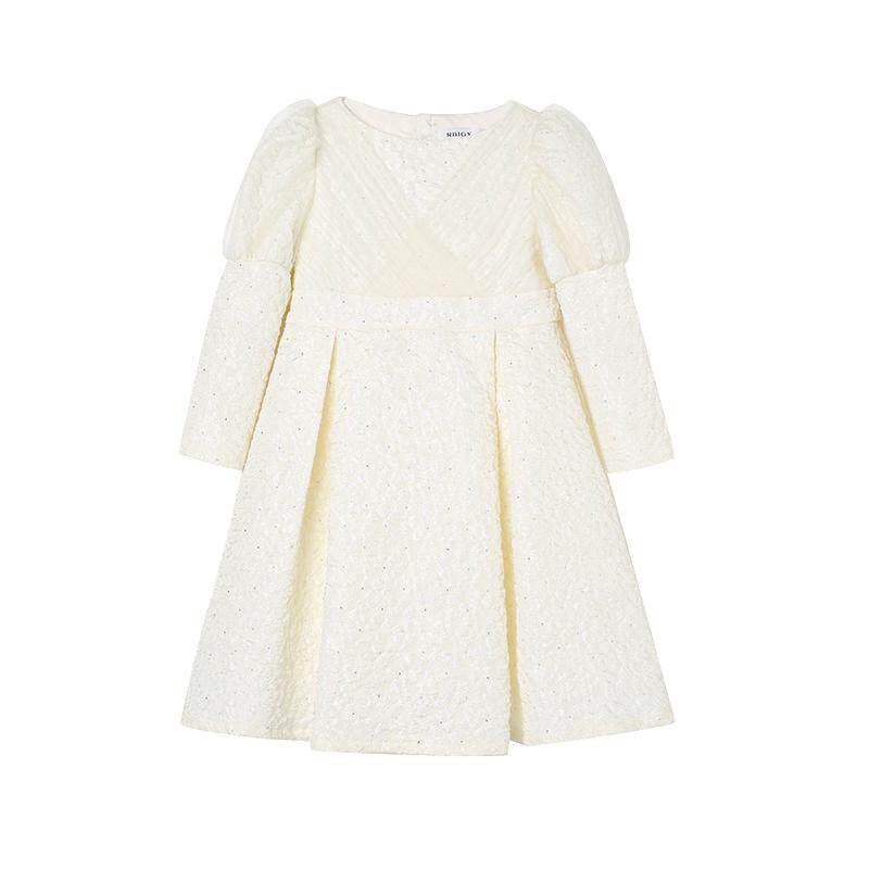 瑞比克女童秋季提花灯笼袖礼服裙