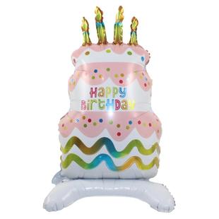 可爱卡通蛋糕立柱气球儿童男女宝宝周岁生日派对布置装饰拍照道具