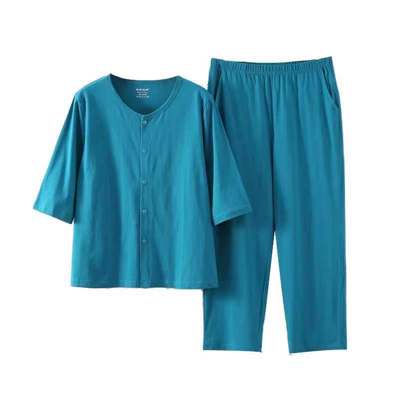 夏季薄款七分袖套装女中老年宽松大码睡衣睡裤纯棉家居服中袖套装