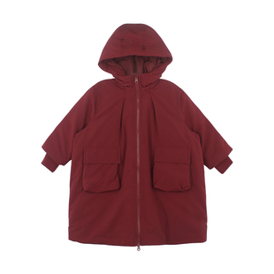 大耳象女童纯色大口袋连帽长款羽绒服冬季新宝儿90白鸭绒防风外套