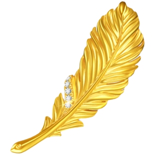金至尊官方许凯同款心羽黄金胸针镶嵌钻石硬足金羽毛别针生日礼物