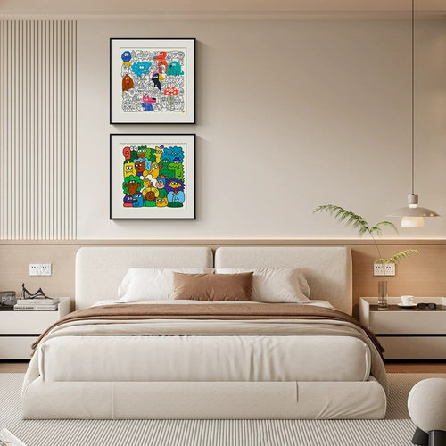 现代简约玄关装饰画简笔卡通系可爱儿童房挂画客厅沙发背景墙壁画