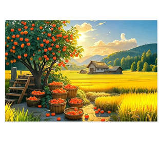 秋天丰收图自粘贴画田园风景画金秋贴纸厨房餐厅客厅墙贴装饰画