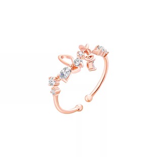 玫瑰jin戒指蝴蝶形锆石女士戒指小众花仙子森系蝴蝶花朵气质尾戒