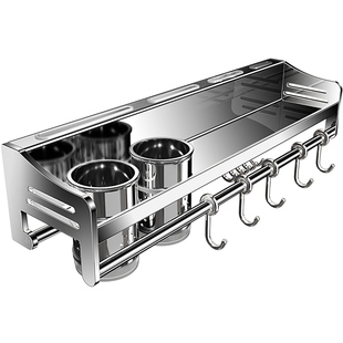 304不锈钢厨房多功能置物架免打孔壁挂调料架刀具筷子勺子收纳架