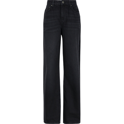 【折扣】KSUbi女士刺绣高腰黑色棉质宽松直筒牛仔裤