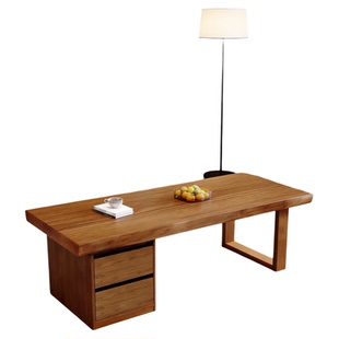 中古风实木茶几客厅家用原木整板胡桃色茶台带抽屉家用小户型茶桌