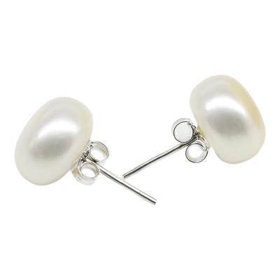 S925纯银天然淡水扁圆珍珠耳钉