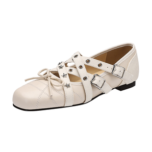 MILLIE'S/妙丽复古风玛丽珍鞋女真皮交叉皮带扣浅口单鞋春季新款