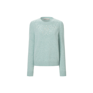 【马上有戏】VGRASS26早春新款绵羊毛混纺宽松直身廓形刺绣针织衫