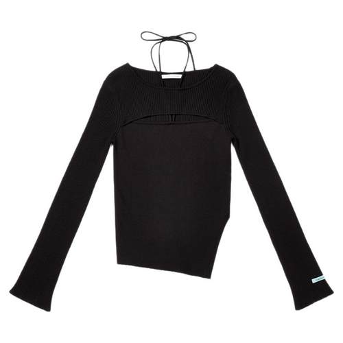 INSTANTFUNK韩国女士25秋镂空绑带侧开叉斜摆修身针织衫MUSINSA