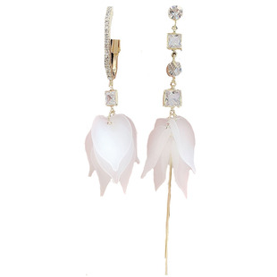 不对称花瓣流苏耳环女超仙气质长款镶钻AB款花朵耳坠韩国网红耳饰