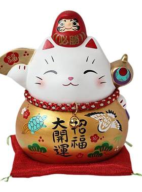 药师窑达摩招财猫摆件好运招福