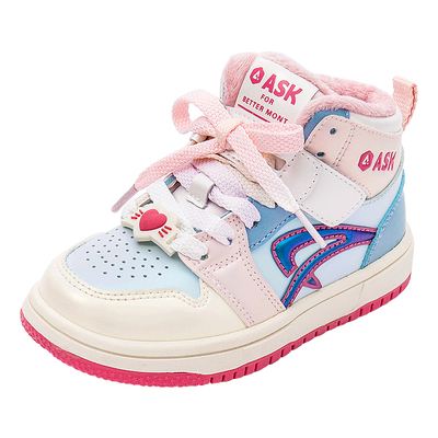 ASK junior儿童休闲鞋2025冬季男女童加绒保暖魔术贴女童高帮板鞋