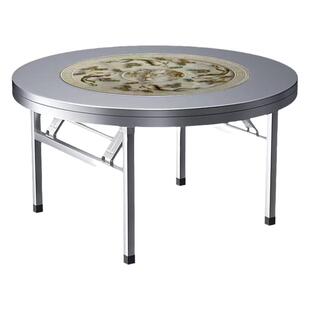 不锈钢圆桌带彩图转盘圆形折叠大桌子家用餐桌酒席食堂饭桌免安装