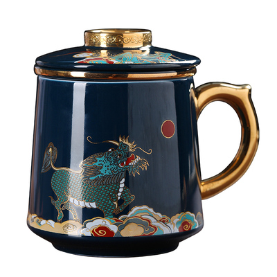 茶水分离男士陶瓷茶杯麒麟泡茶杯