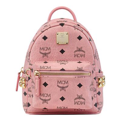 【12期免息】MCM STARK超迷你桃花粉双肩包斜挎背包通勤女包书包