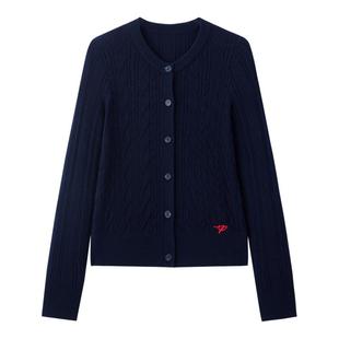 太平鸟 高智miu系绞花针织开衫25冬羊绒混纺红色新年外套上衣