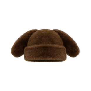 可爱兔耳朵毛绒帽子女冬季新款保暖百搭套头帽加绒加厚百搭护耳帽