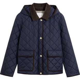 Brooks Brothers/布克兄弟女士25秋冬美式连帽按扣菱格绗缝棉服