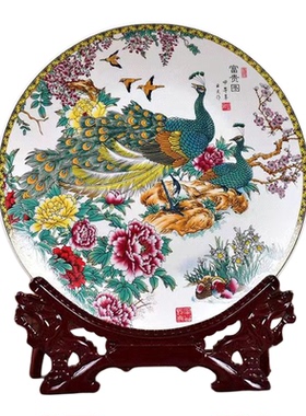 景德镇富贵图孔雀牡丹陶瓷摆件